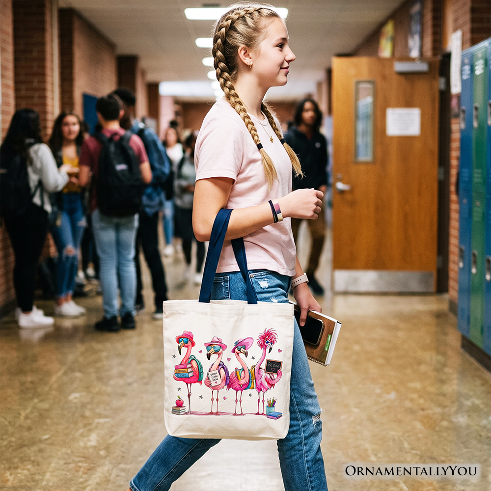 Cute Flamingo Back to School Canvas Tote Bag