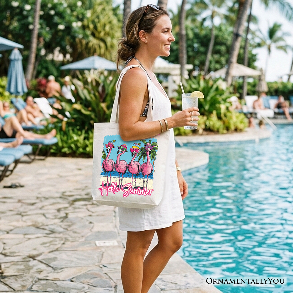 Flamingo Hello Summer Canvas Tote Bag for Beach