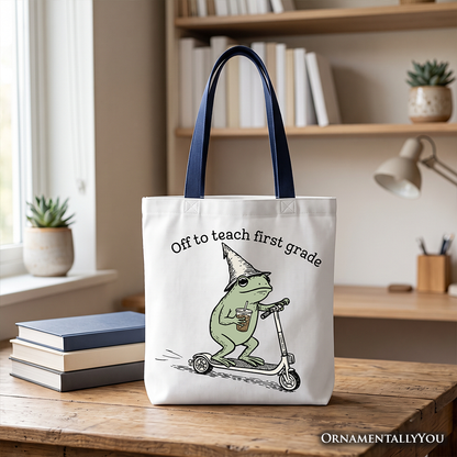Off To Teach First Grade Frog Heavy Duty Tote Bag