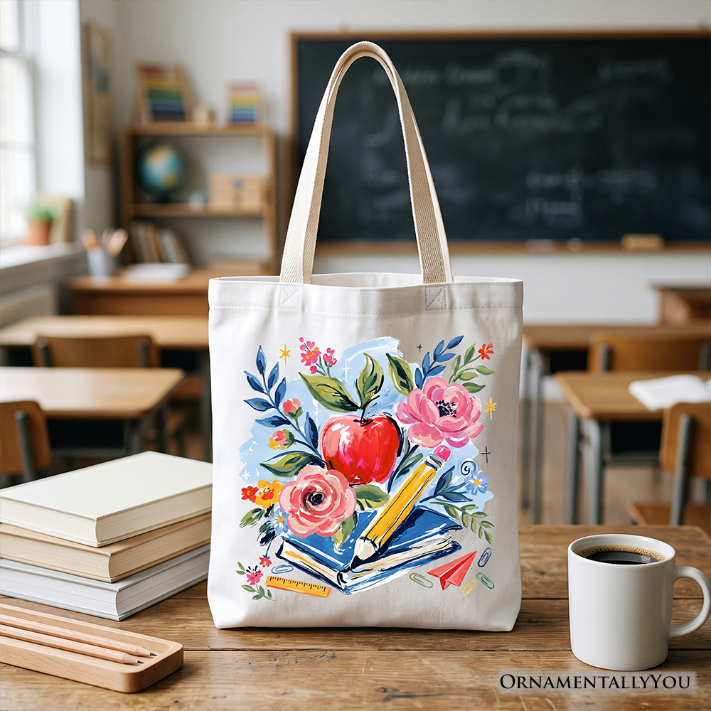 the Boho Floral Teacher Watercolor Canvas Tote