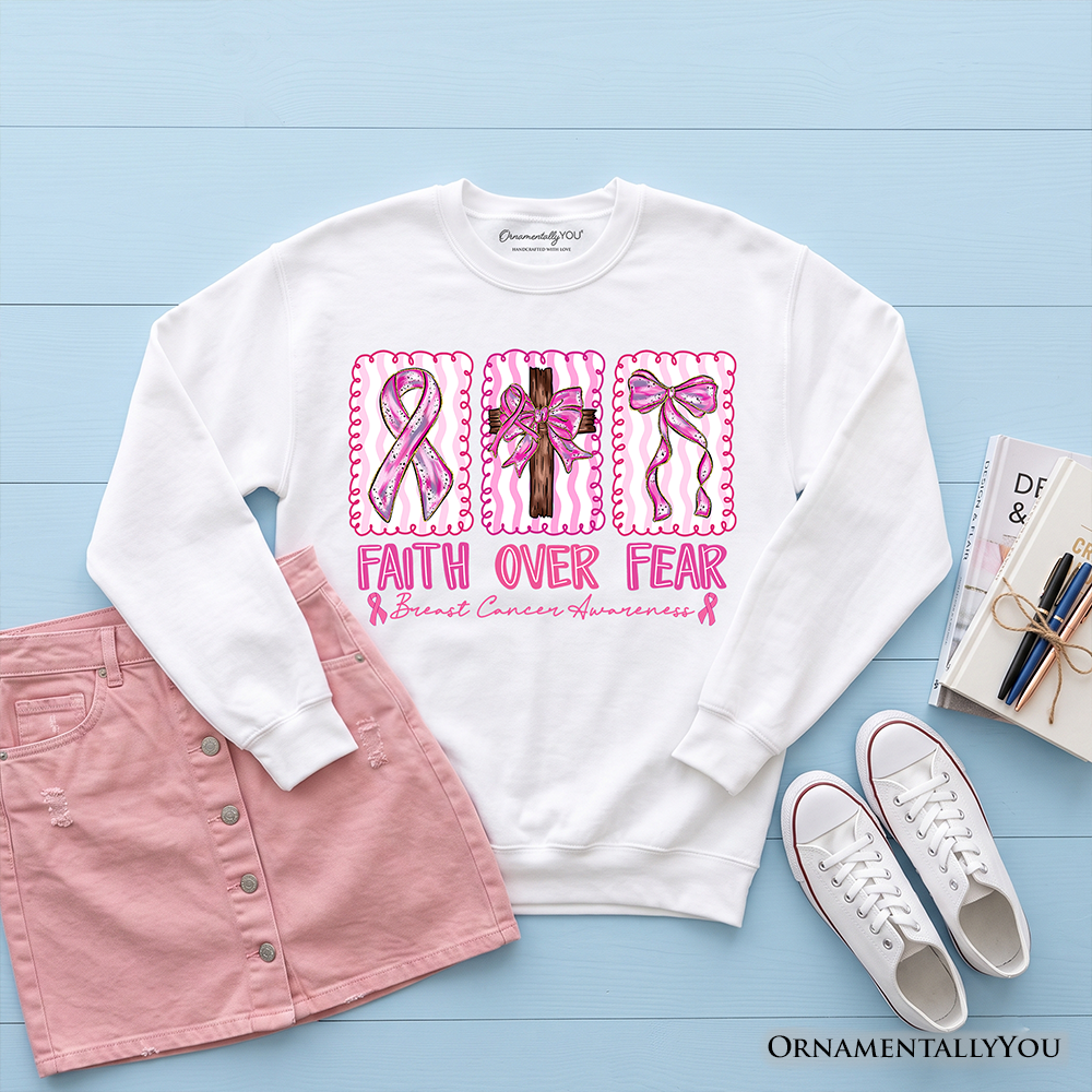 Faith Over Fear Pink Ribbon Christian Sweatshirt