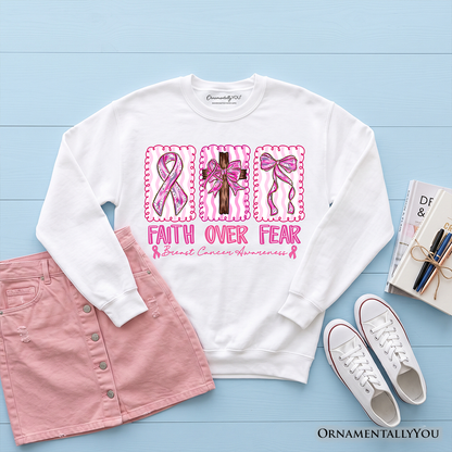 Faith Over Fear Pink Ribbon Christian Sweatshirt