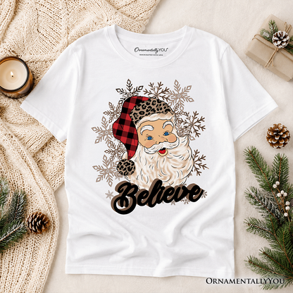 Retro Kids And Santa Buffalo Plaid Tee Shirt