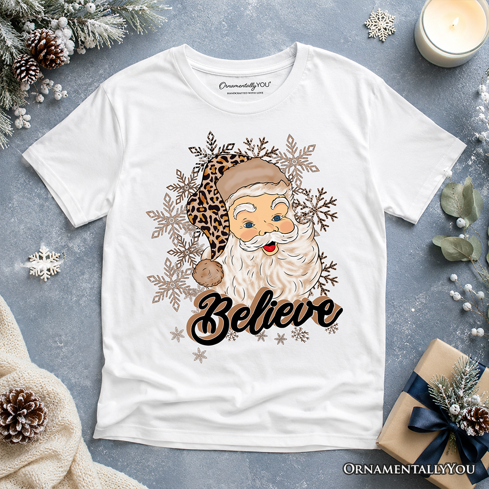 Kids Believe Santa Cheetah Print Christmas Tee