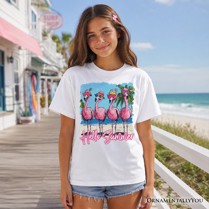 Soft Cotton Tee for Kids Flamingo Summer Beach