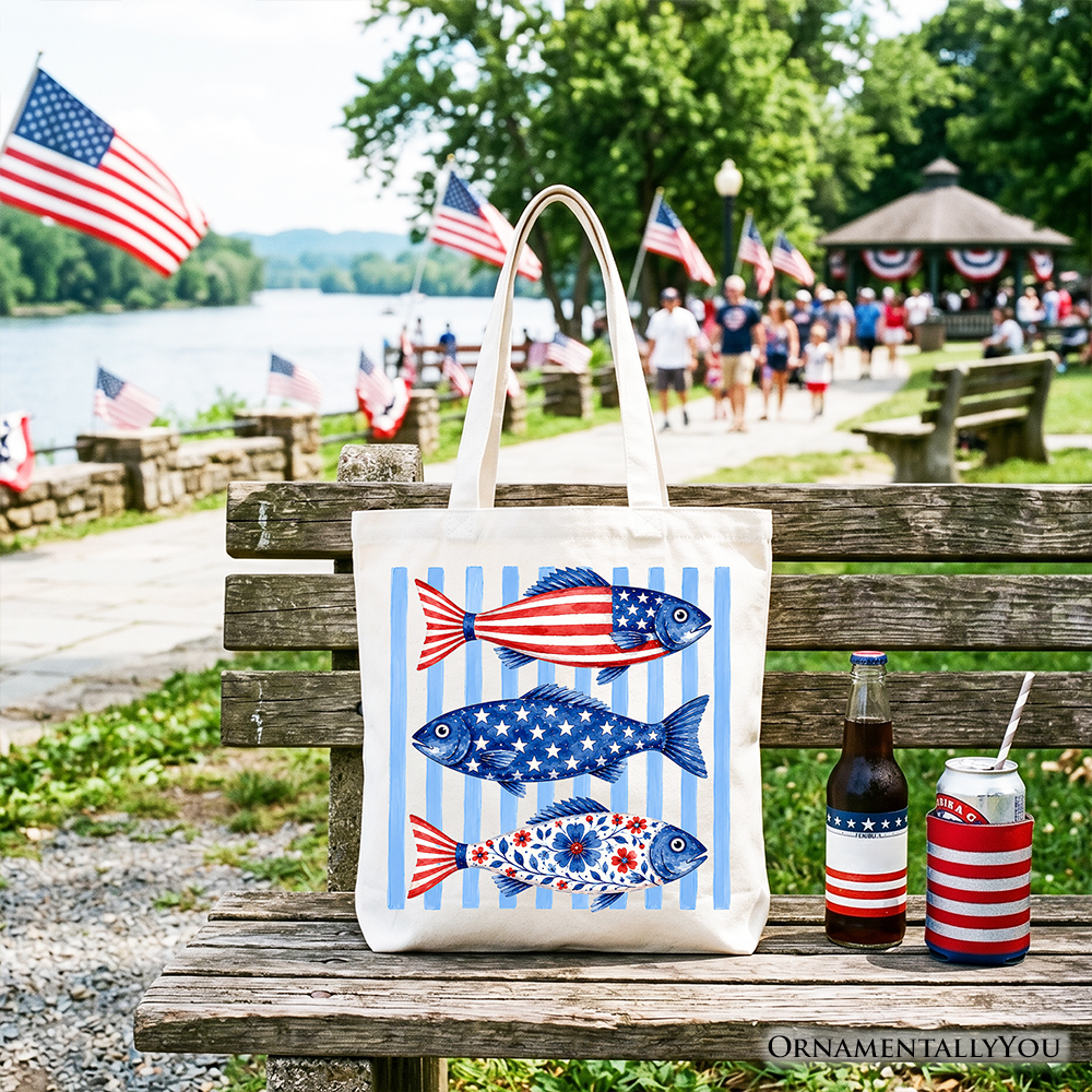 Patriotic Fish Striped Tote Bag for the Beach