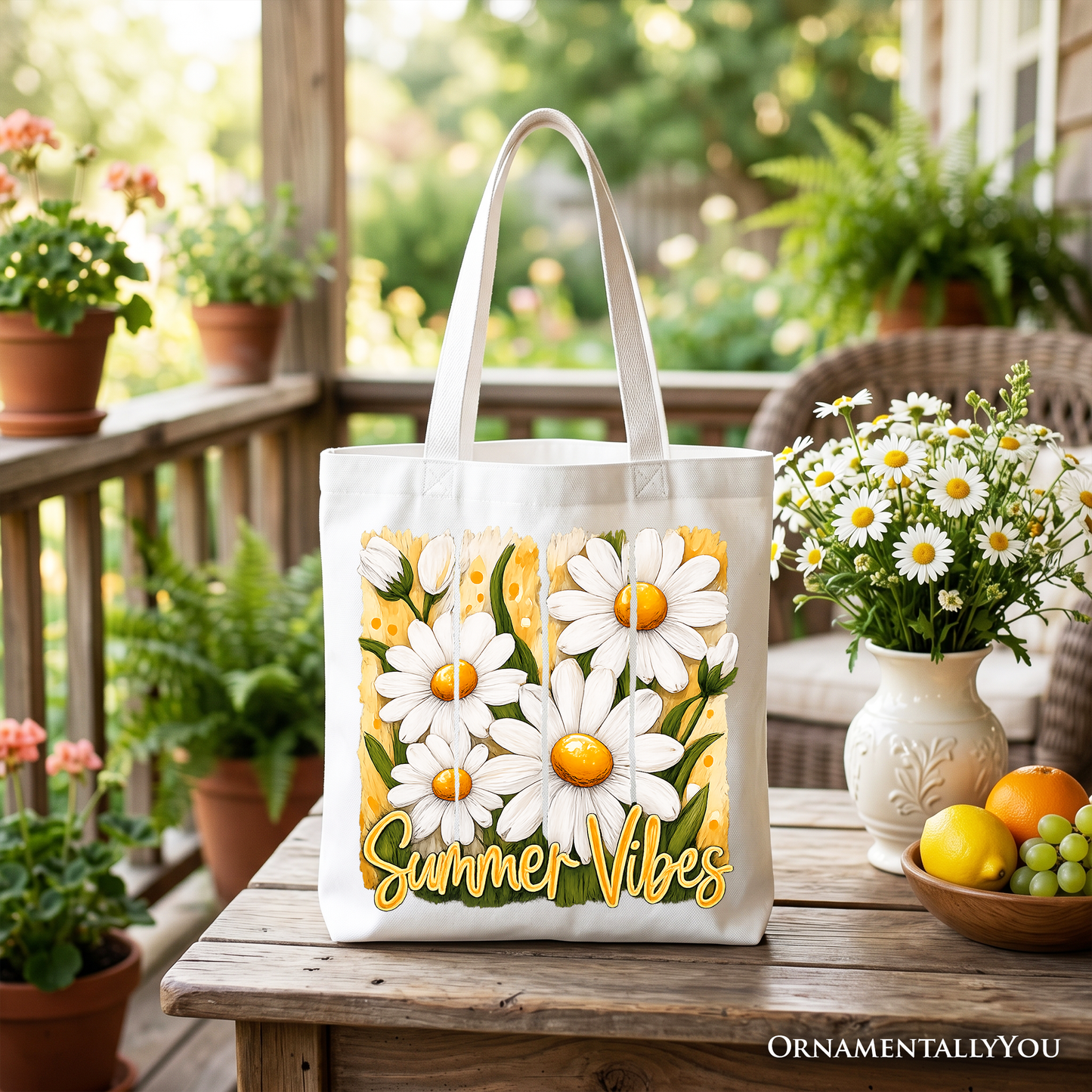 Cute Summer Daisy Canvas Tote Bag for Daily Use