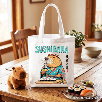 A Cute Sushibara Capybara Canvas Tote Bag