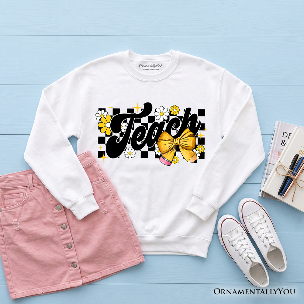 Checkered Bow Sweatshirt For The Trendy Teacher