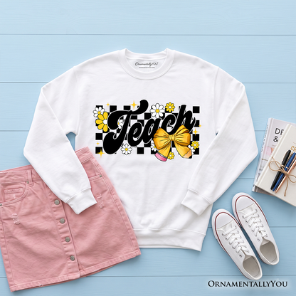 Checkered Bow Sweatshirt For The Trendy Teacher