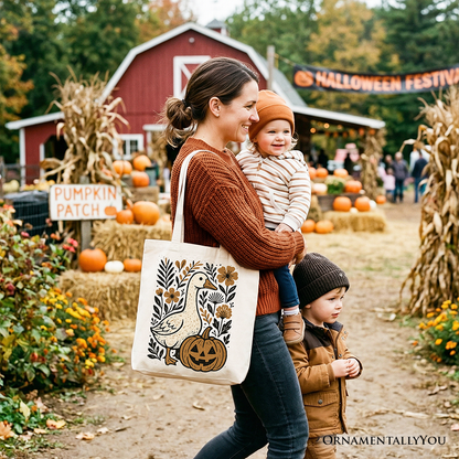Boho Goose and Pumpkin Halloween Tote Bag