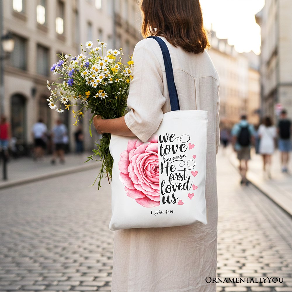 Floral Rose and Christian Canvas Verse Tote Bag