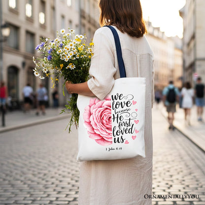 Floral Rose and Christian Canvas Verse Tote Bag