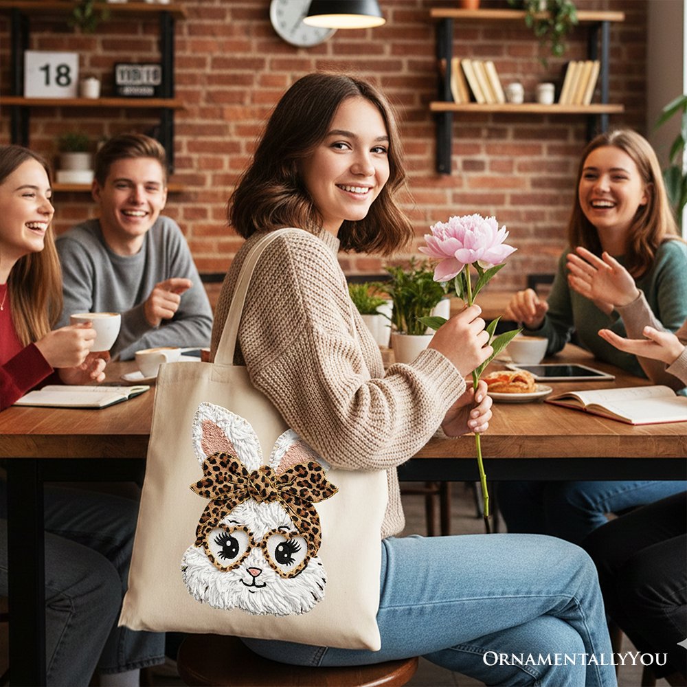 Canvas Easter Bunny Leopard Tote Bag and Bow