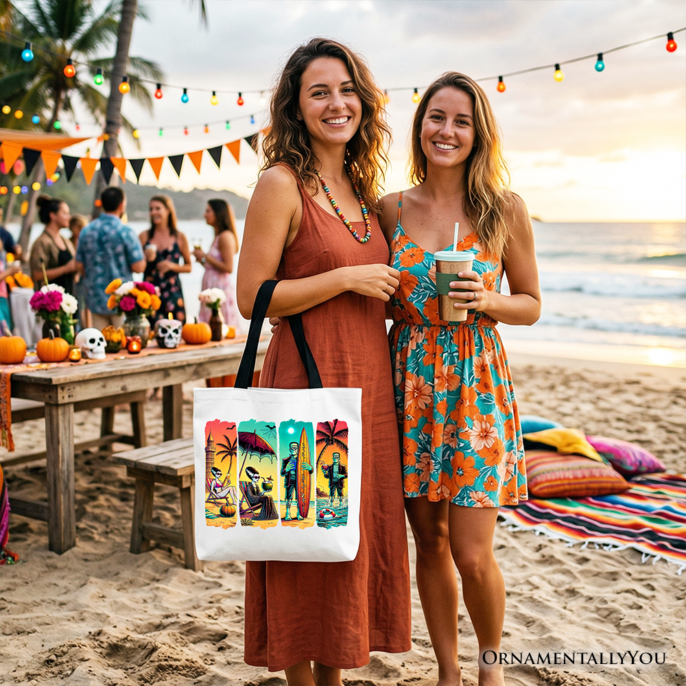 Frankenstein Beach Retro Neon Surf Tote Bag
