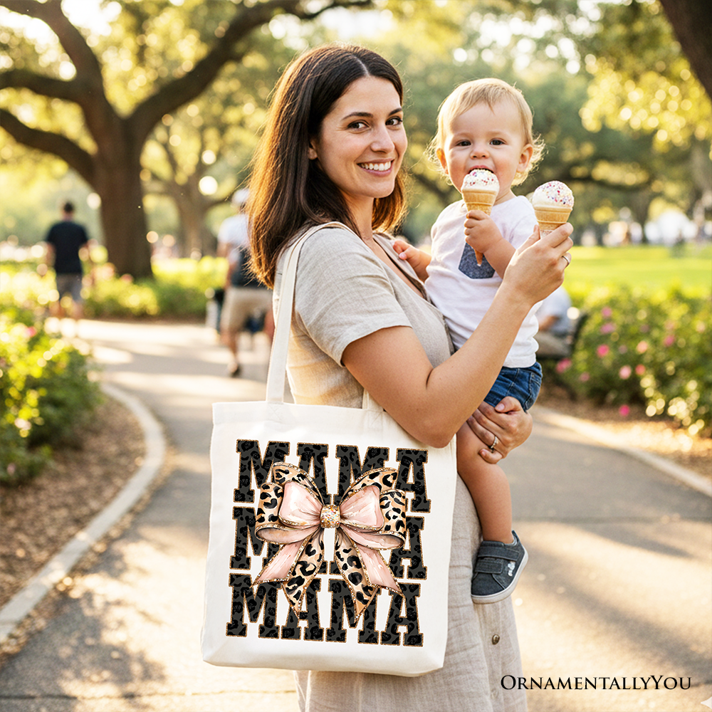 Glitter Leopard Mama Tote Bag and the Bow
