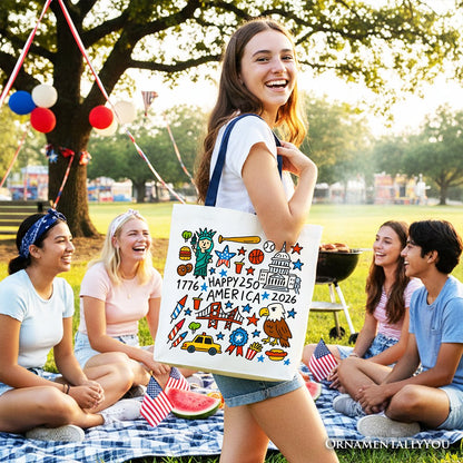 Happy 250th Doodle Canvas Tote Bag and a Gift