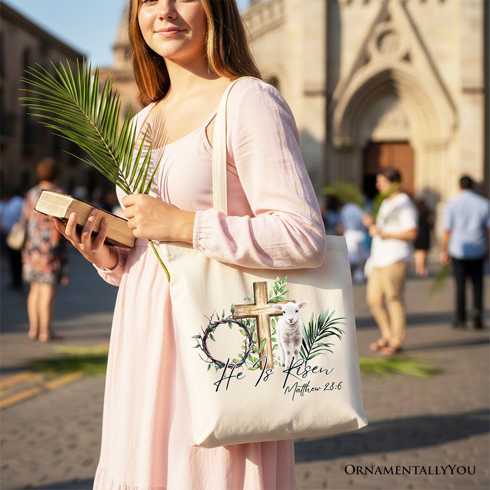 Christian Easter Lamb Tote Bag with Bible Verse