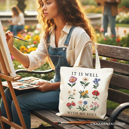 It Is Well With My Soul Floral Canvas Tote Bag