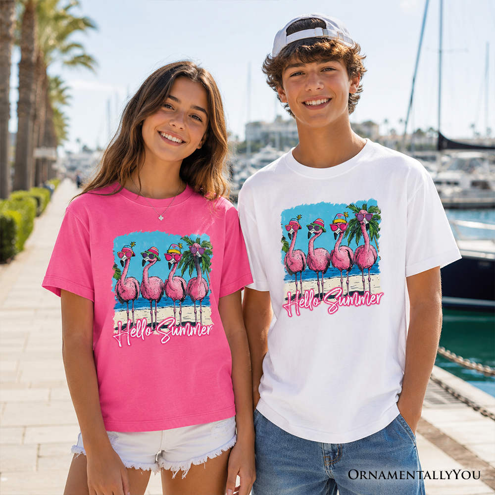 Soft Cotton Tee for Kids Flamingo Summer Beach