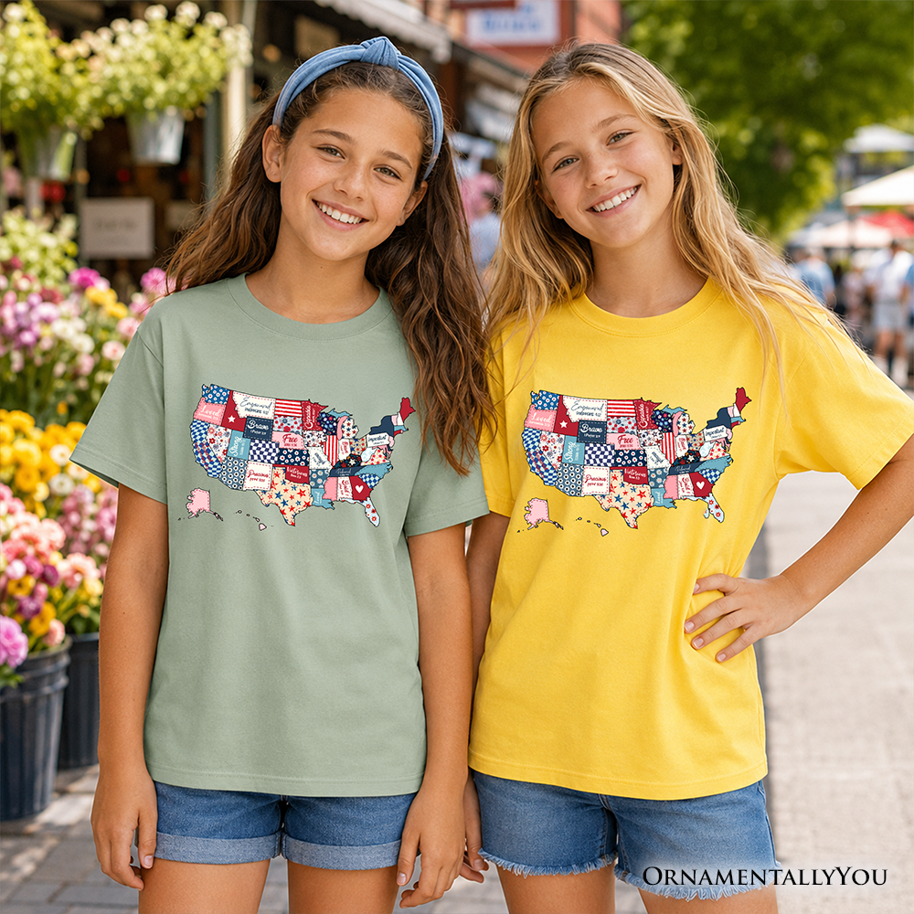 Kids Patriotic Patchwork USA T Shirt For Youth