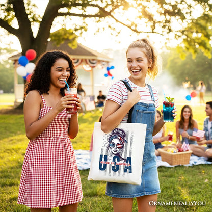 Made in America Messy Bun Patriotic Tote Bag