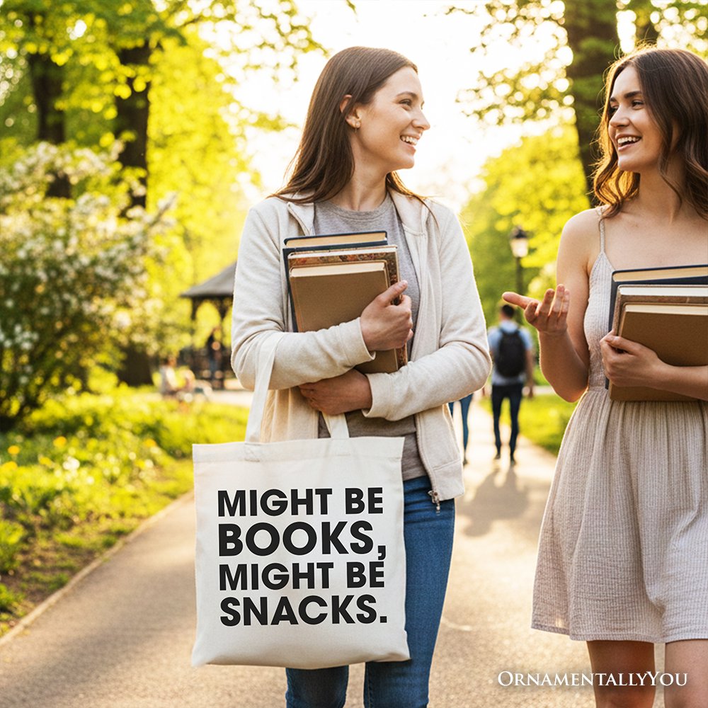 Books or Snacks Canvas Tote Bag Gift for Readers
