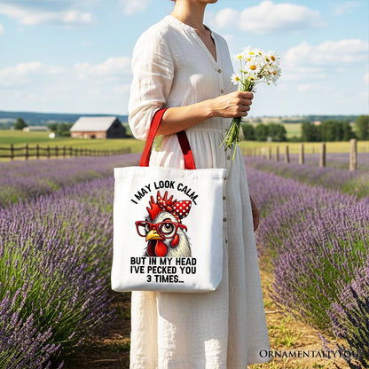 Sassy Chicken Tote Bag With Red Glasses And Bow