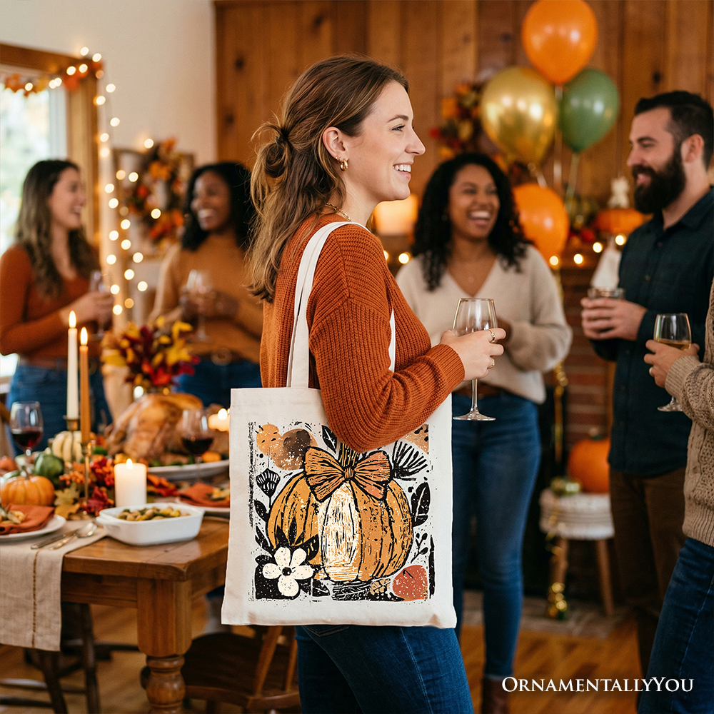 Pumpkin Fall Floral Tote Bag and Coquette Bow