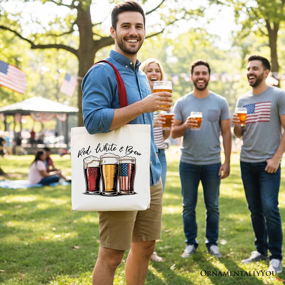 Red White and Brew Patriotic USA Canvas Tote