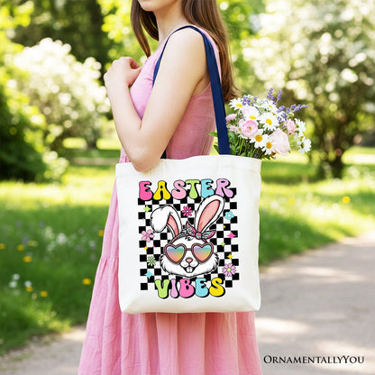 Retro Easter Bunny and Checkered Tote Bag