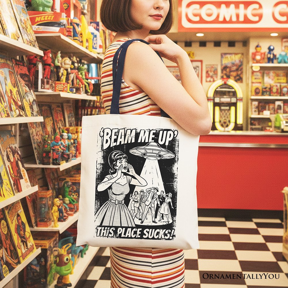 Retro Ufo Meme This Place Sucks Tote Bag