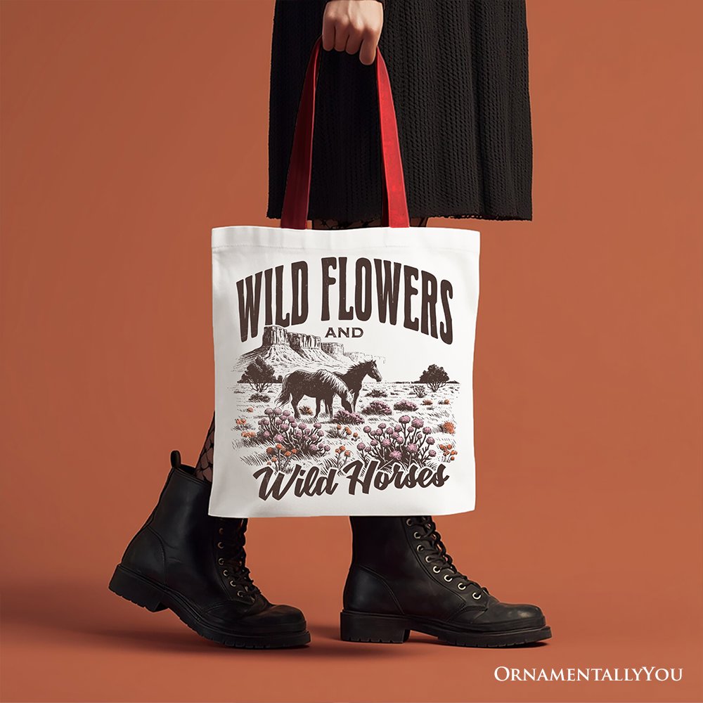 Retro Wild Flowers and Horse Canvas Tote Bag