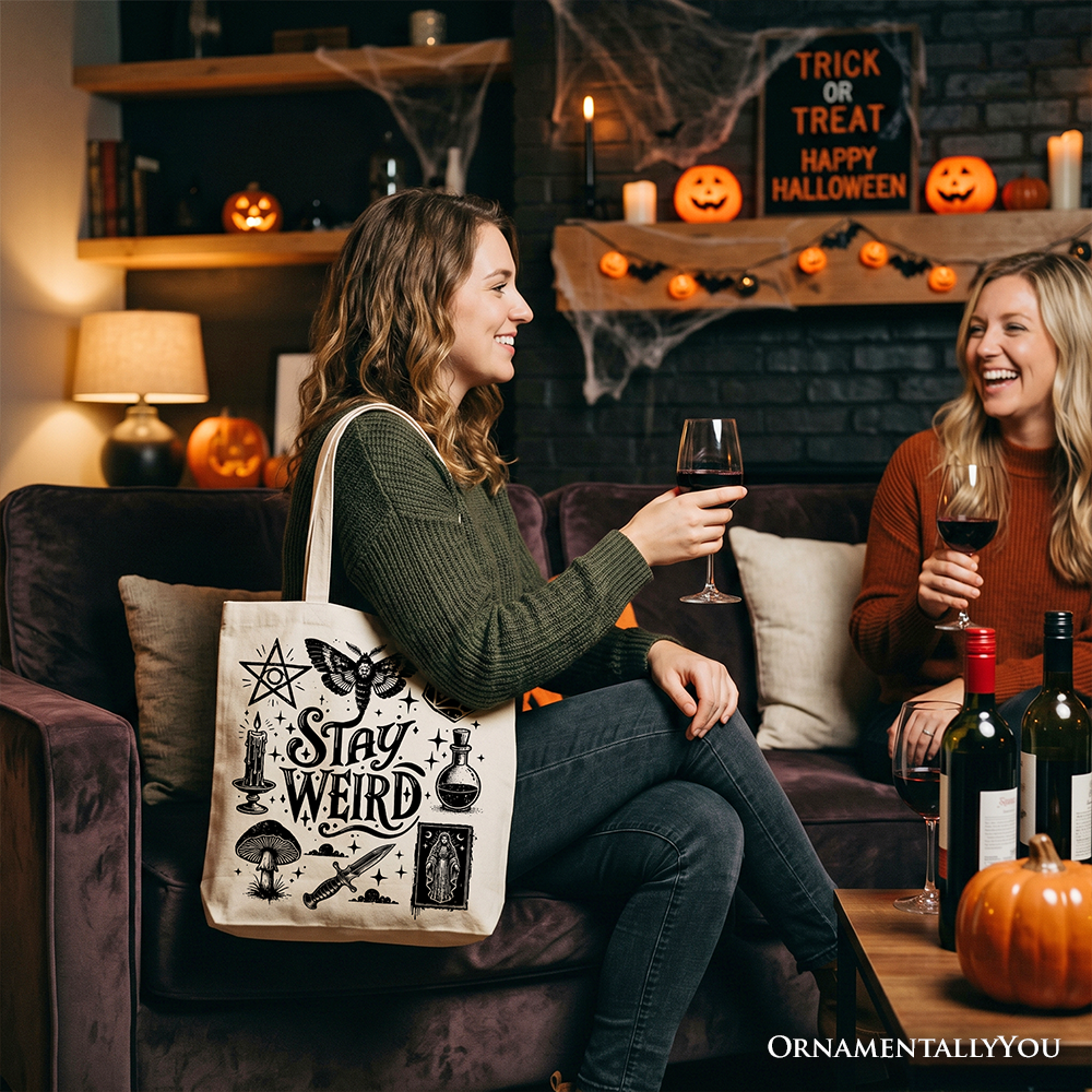Stay Weird Witchy Canvas Tote Bag For Women