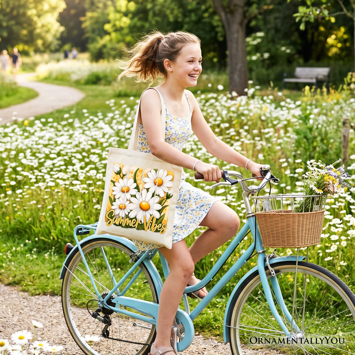 Cute Summer Daisy Canvas Tote Bag for Daily Use