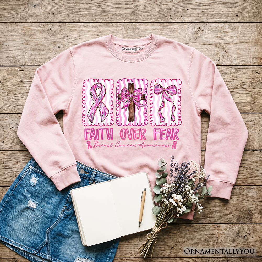 Faith Over Fear Pink Ribbon Christian Sweatshirt