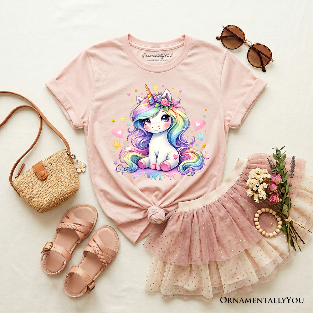 Adorable Rainbow Unicorn and Kids Cotton Tee