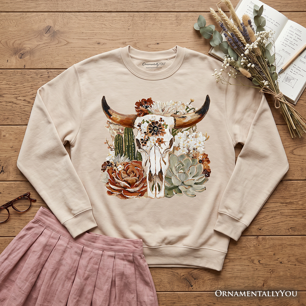 Boho Floral Cow Skull Sweatshirt and Western Look