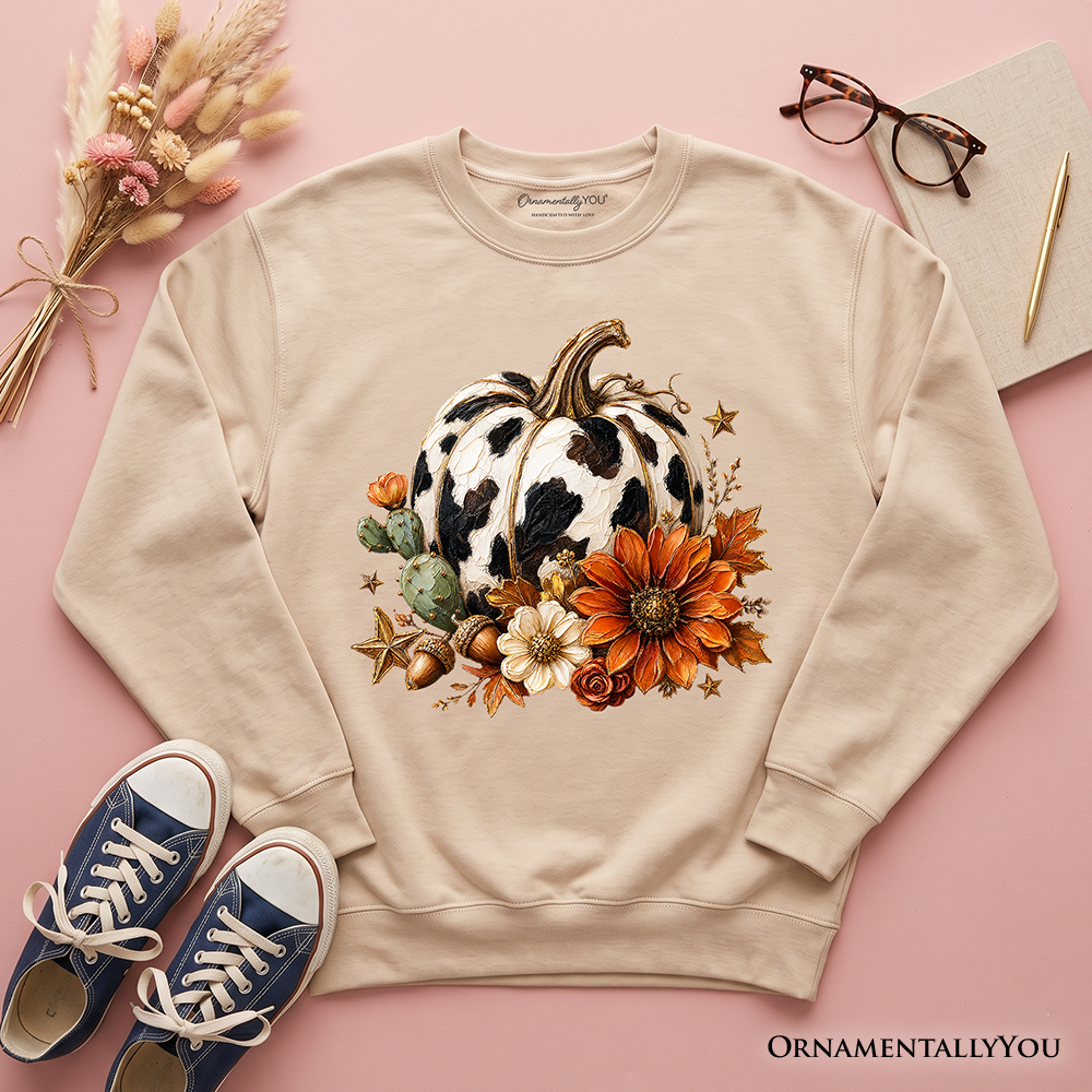 Cow and Pumpkin Floral Western Sweater for Fall