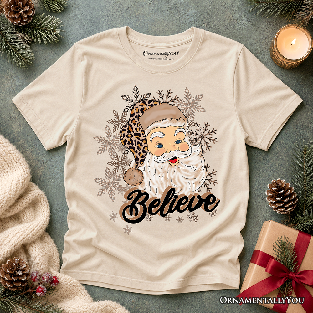 Kids Believe Santa Cheetah Print Christmas Tee
