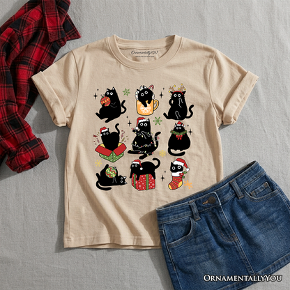 Kids Christmas Black Cat Playful Santa Tee
