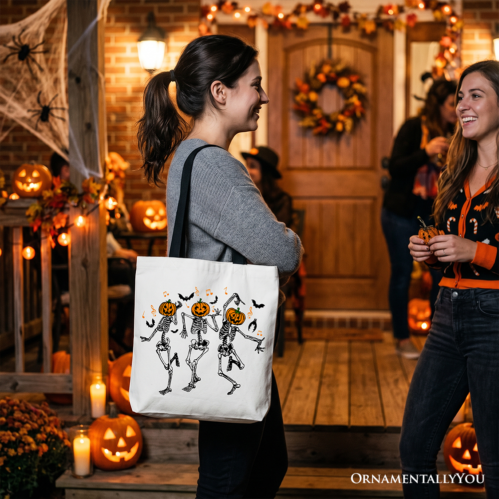 Whimsical Halloween Dancing Skeleton Canvas Tote