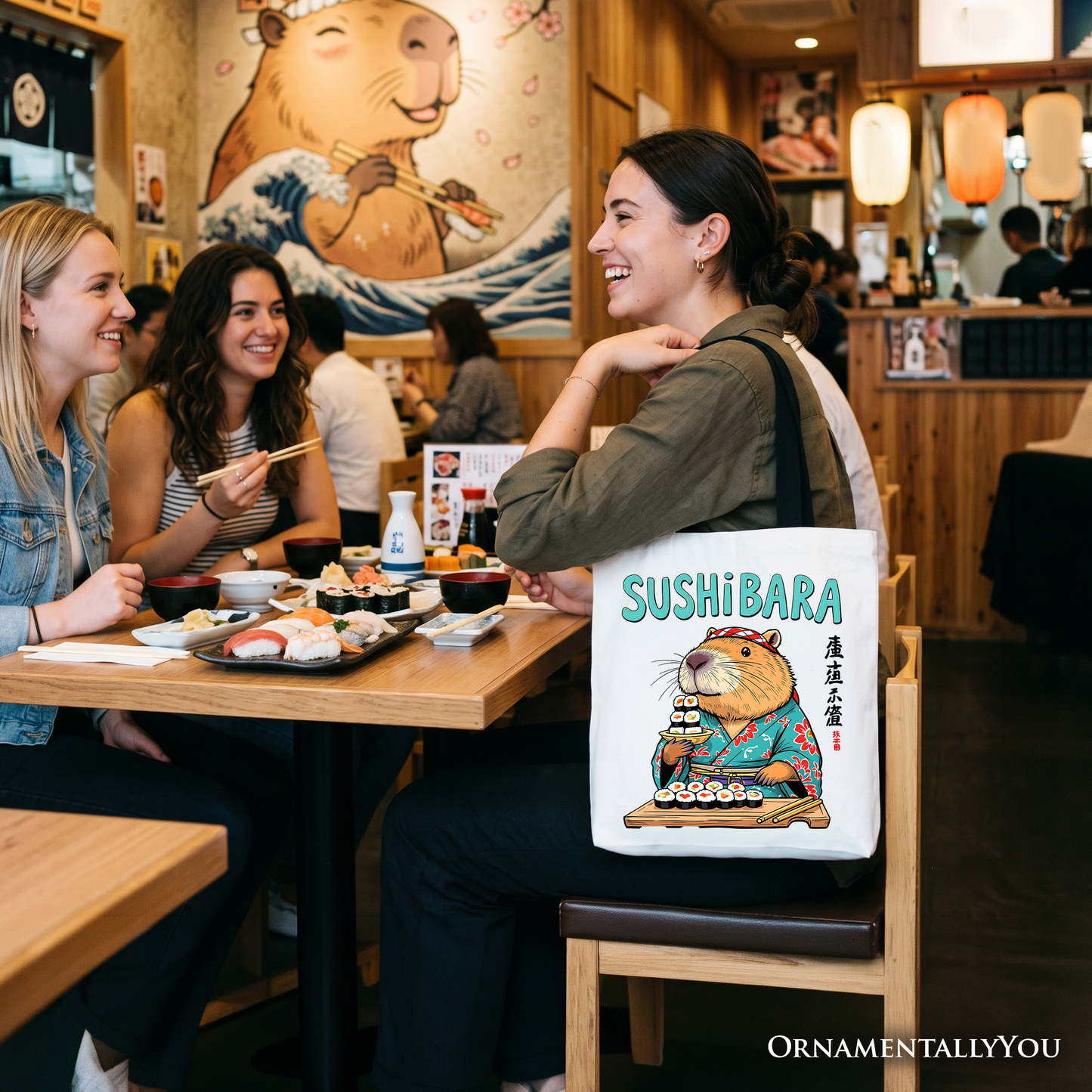 A Cute Sushibara Capybara Canvas Tote Bag