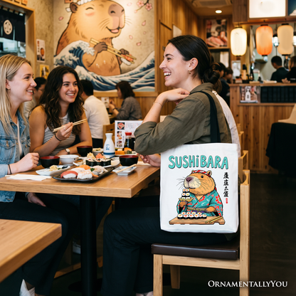 A Cute Sushibara Capybara Canvas Tote Bag