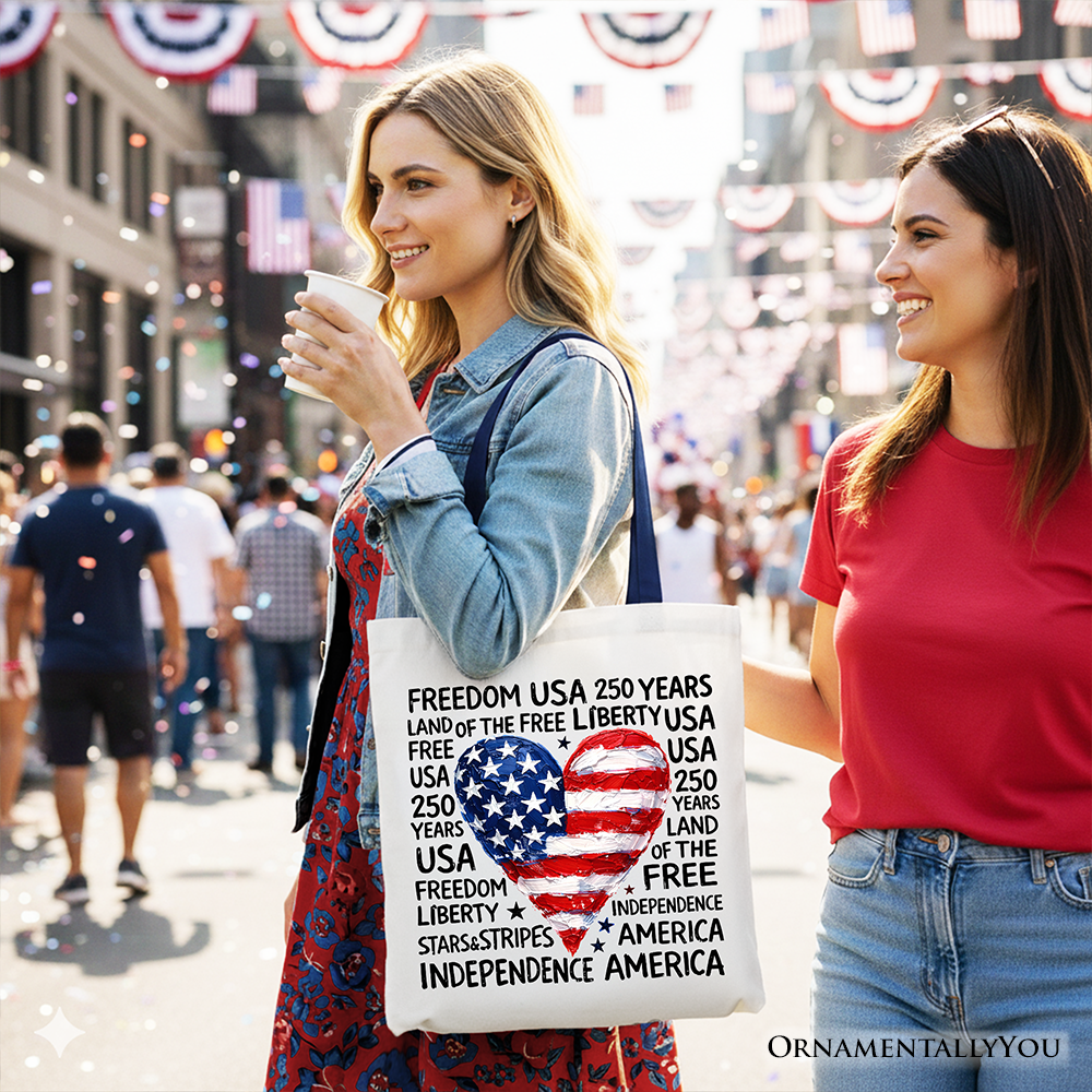 Retro Usa Heart and Patriotic Canvas Tote