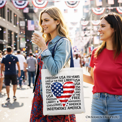 Retro Usa Heart and Patriotic Canvas Tote