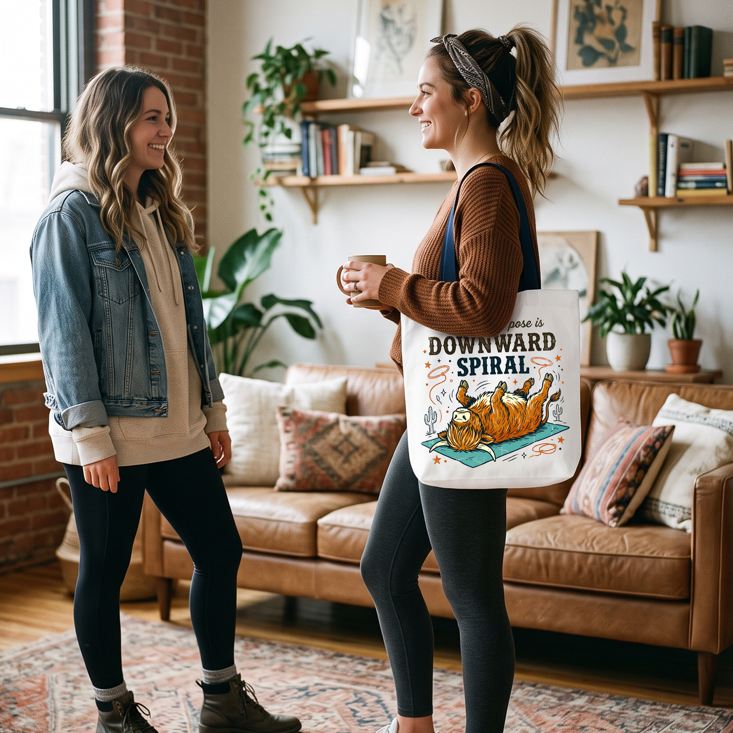 Funny Yoga Highland Cow Canvas Tote Bag and Gifts