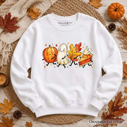 Cozy Fall Pumpkin and Ghost Print Sweatshirt