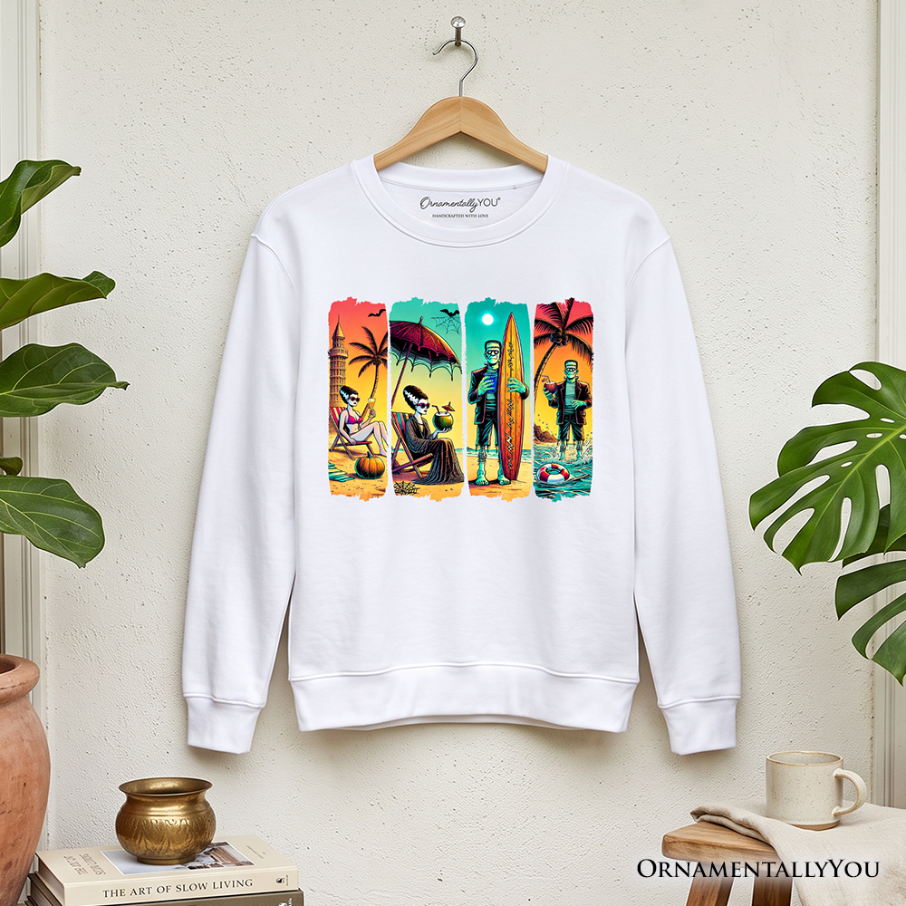 Frankenstein Beach and Retro Print Fleece Sweater