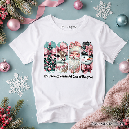Kids Pink Christmas T Shirt Coquette Holiday Tee